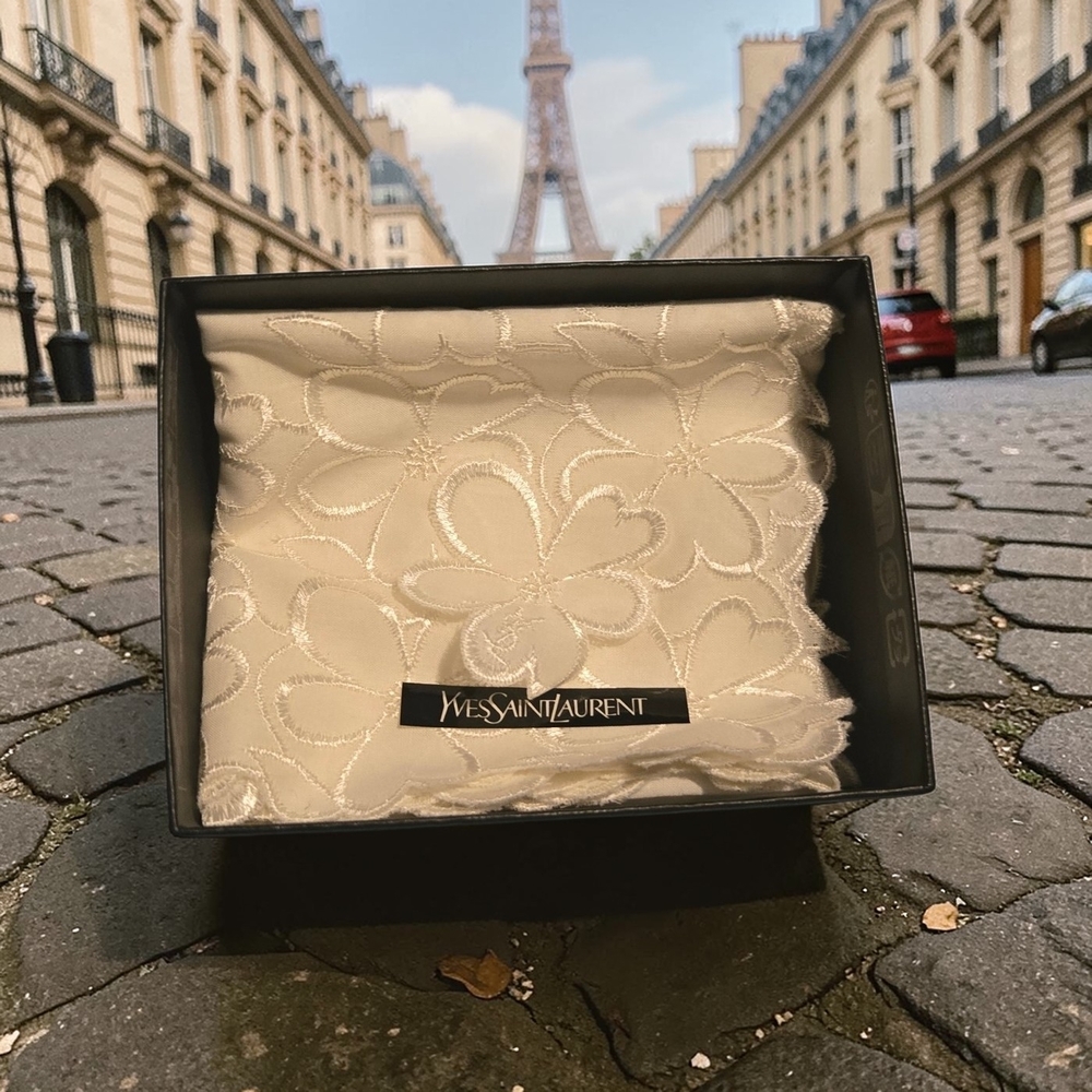 Yves Saint Laurent White Floral Scarf 18 By18 NEW